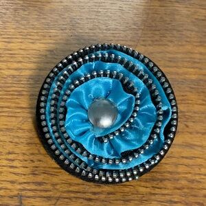 Blue and Black Zipper Flower Brooch